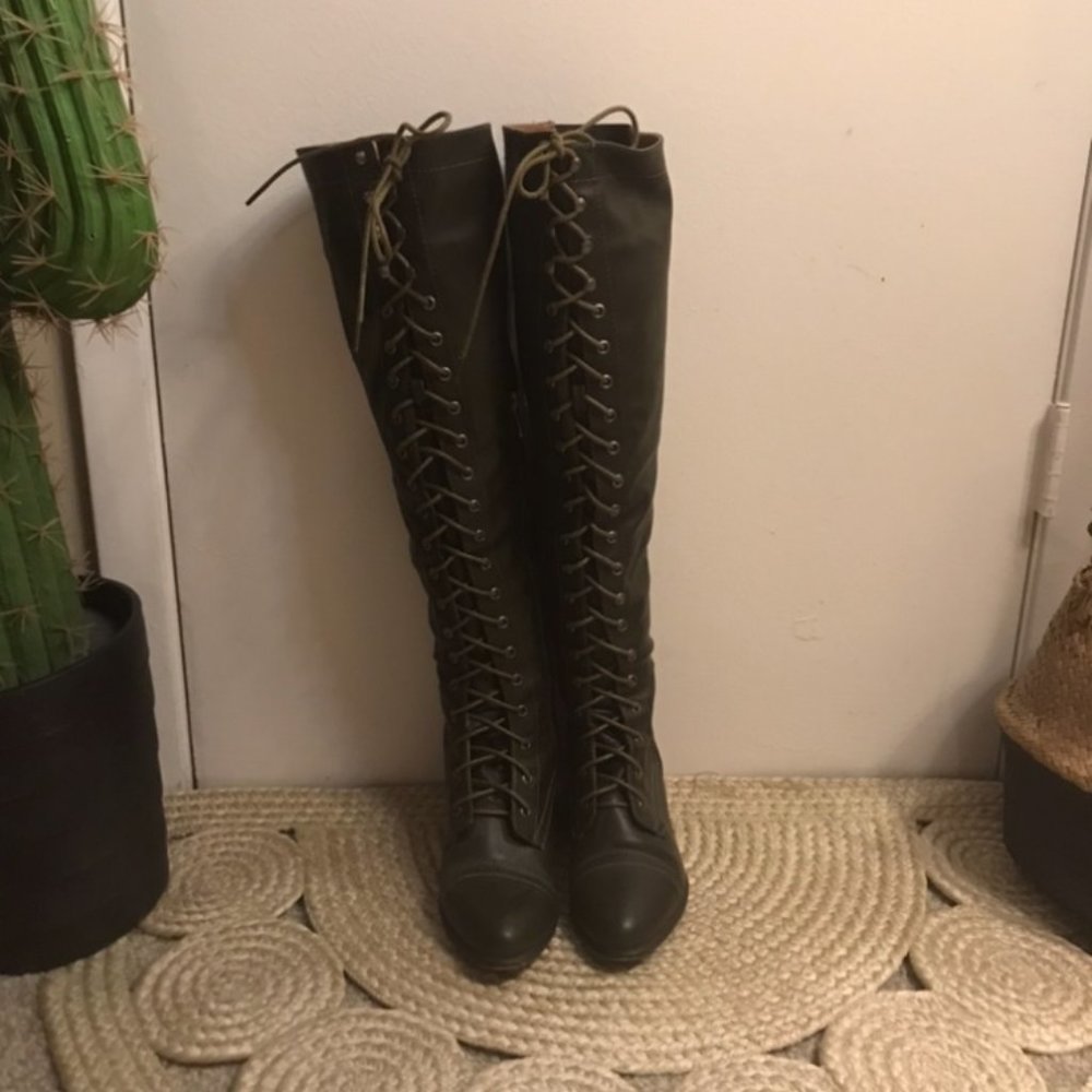 Beston Olive Green Thigh High Boots